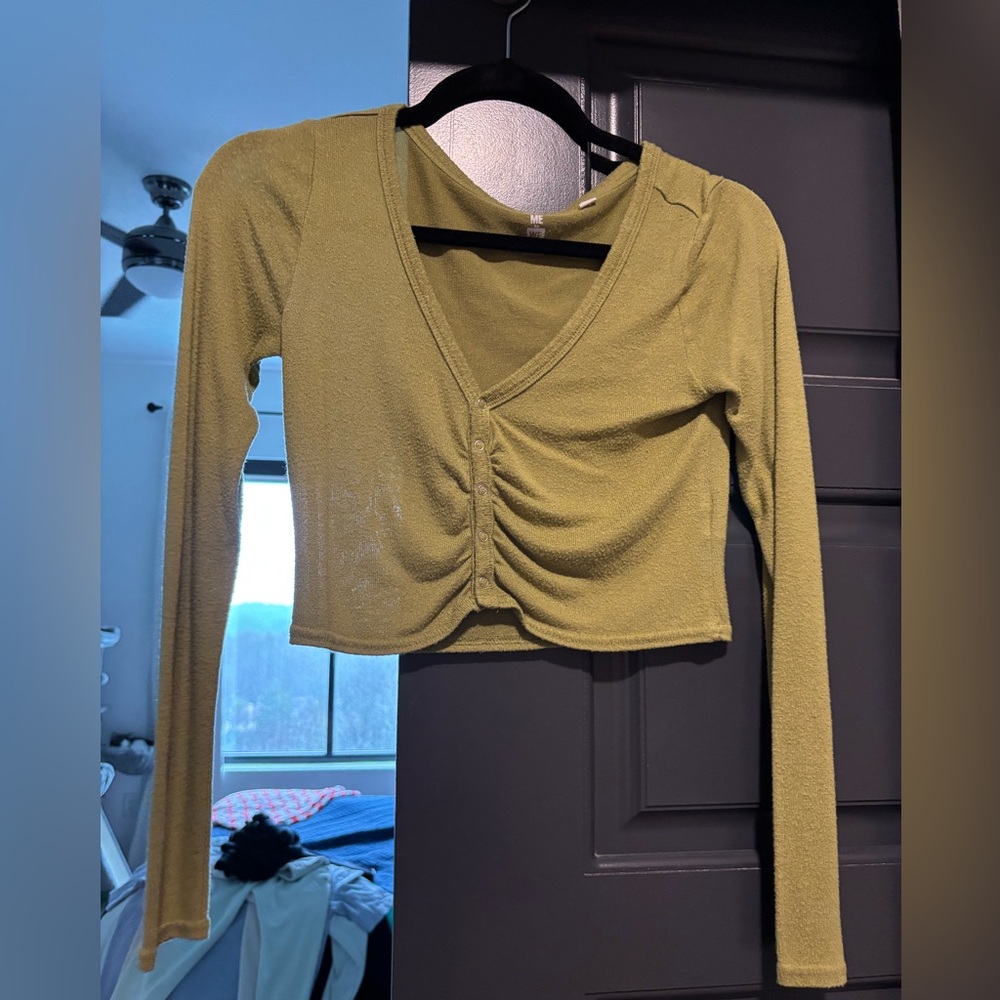 Olive Green Long Sleeve Crop Top
